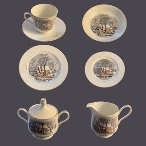 Avon Currier and Ives Collection - 9 5-piece settings PLUS creamer & sugar bowl